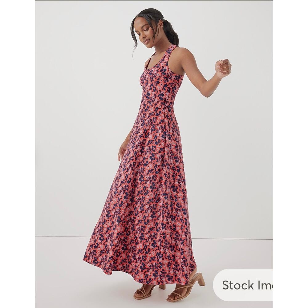 Pact Cotton Fit & Flare Open Back Maxi Dress Sweet Floral Cayenne - Picture 3 of 12
